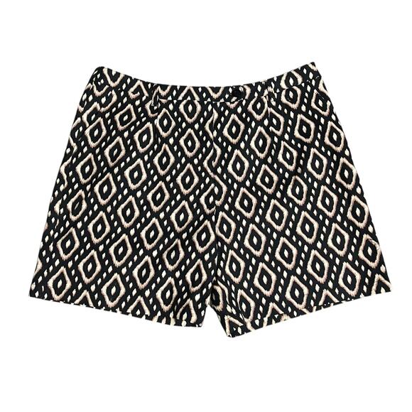 Hannah Women's Pleated Zip Shorts Black White Diamond Print Cotton-Blend Size 16 - Picture 1 of 7